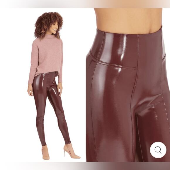 NEW SPANX LIQUID LEATHER PULL ON PANTS RUBY RED TIGHT LEGGINGS PANTS SZ XS - Picture 4 of 7